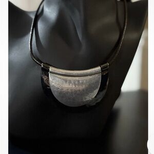 Robert Lee Morris SoHo Copper, Silver tone and Black Leather Crescent Necklace